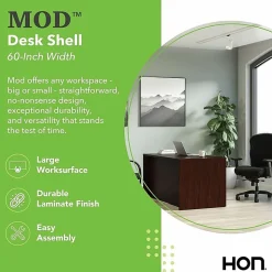 HONĀ® Mod 60"W Rectangle Desk Shell, Mahogany