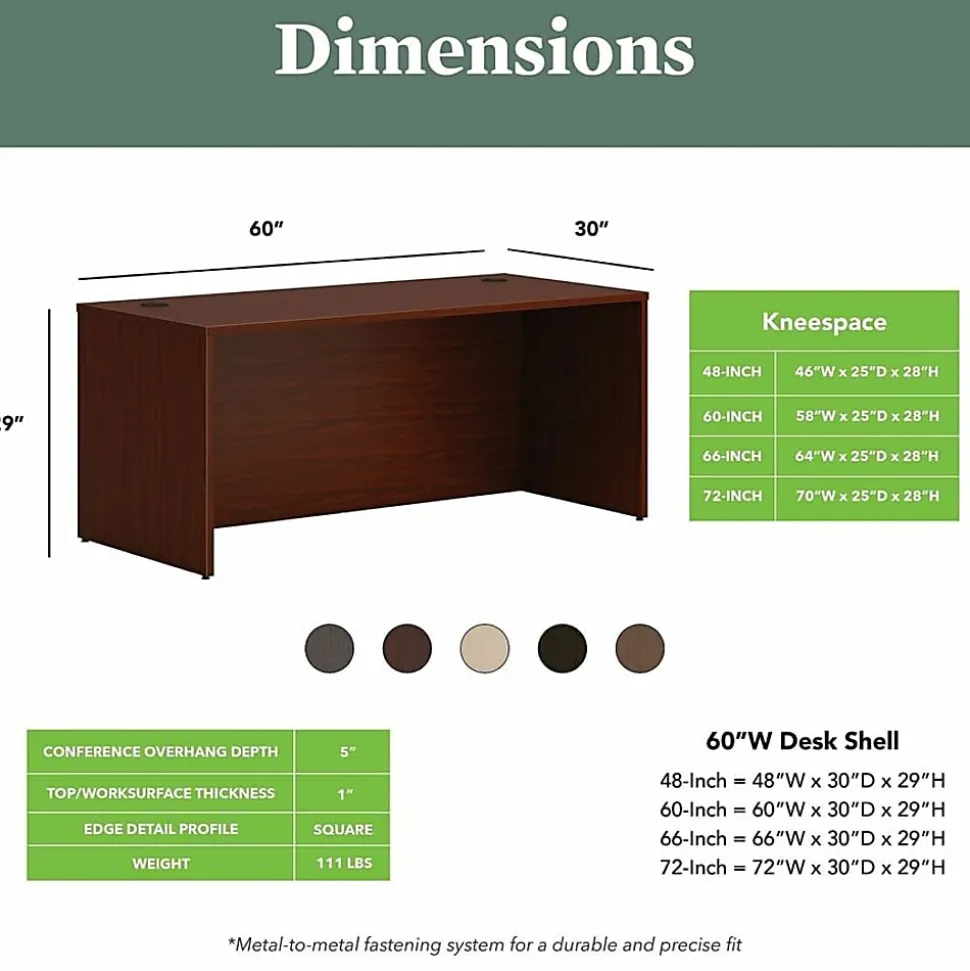 HON® Mod 60"W Rectangle Desk Shell, Mahogany