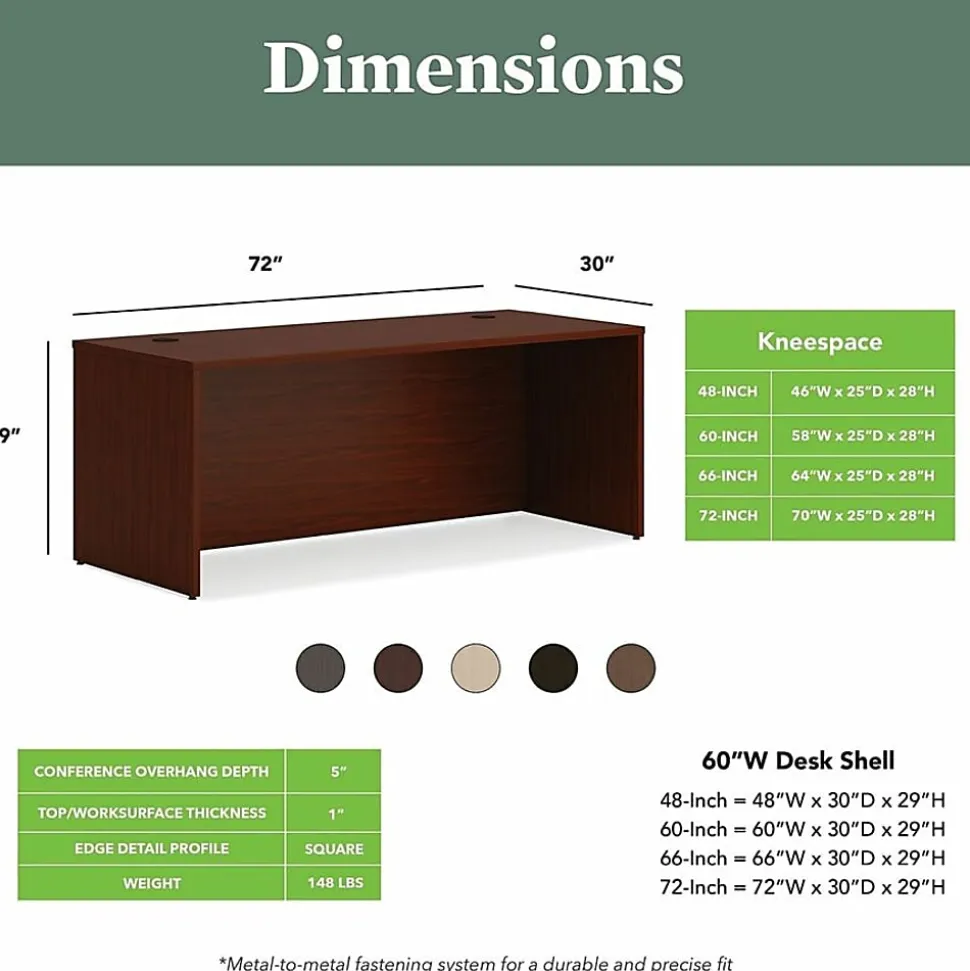 HON® Mod 72"W Rectangle Desk Shell, Mahogany