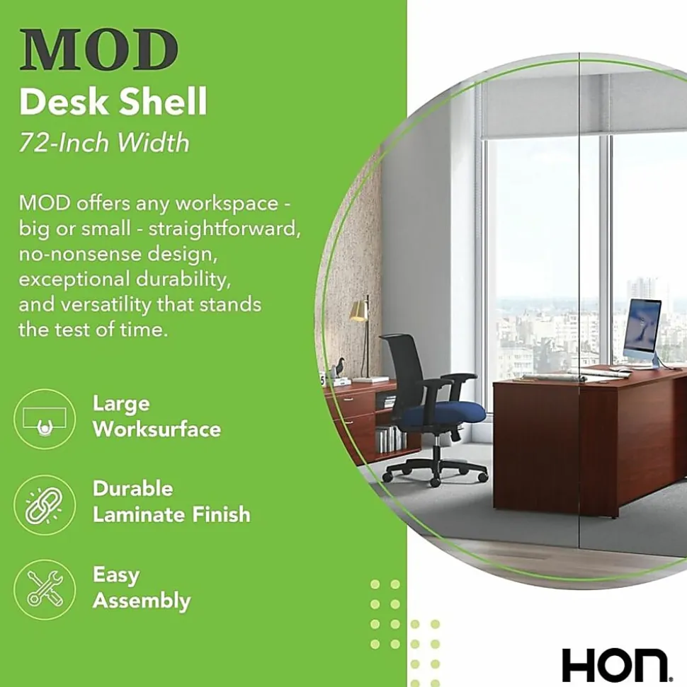 HON® Mod 72"W Rectangle Desk Shell, Mahogany