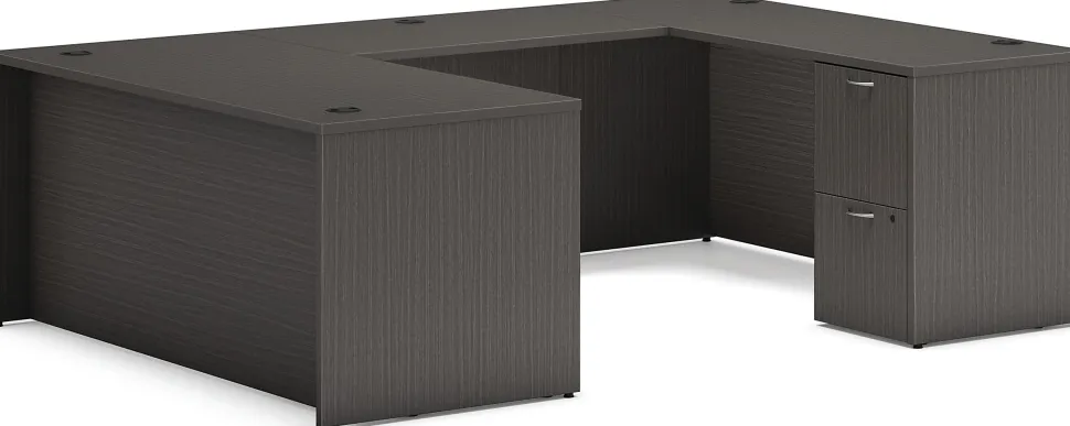 HON® Mod 66"W U-Station Computer Desk With Double-Pedestal, Slate Teak