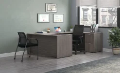HON® Mod 66"W U-Station Computer Desk With Double-Pedestal, Slate Teak