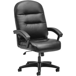 HON® Pillow-Soft® Ergonomic Bonded Leather Executive Chair With Fixed Loop Arms, Black, HON2095HPWST11T