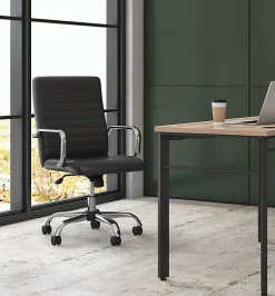 HON® Sadie Ergonomic Bonded Leather Mid-Back Executive Chair, Black/Chrome