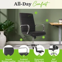 HON® Sadie Ergonomic Bonded Leather Mid-Back Executive Chair, Black/Chrome