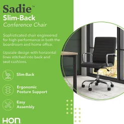 HON® Sadie Ergonomic Bonded Leather Mid-Back Executive Chair, Black/Chrome
