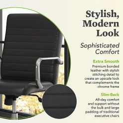 HON® Sadie Ergonomic Bonded Leather Mid-Back Executive Chair, Black/Chrome