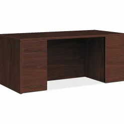 HON 10500 Series Mahogany Laminate Office Desking, 29.5"H x 66"W x 30"D, 5 x File, Box, Storage Drawer(s), Double Pedestal