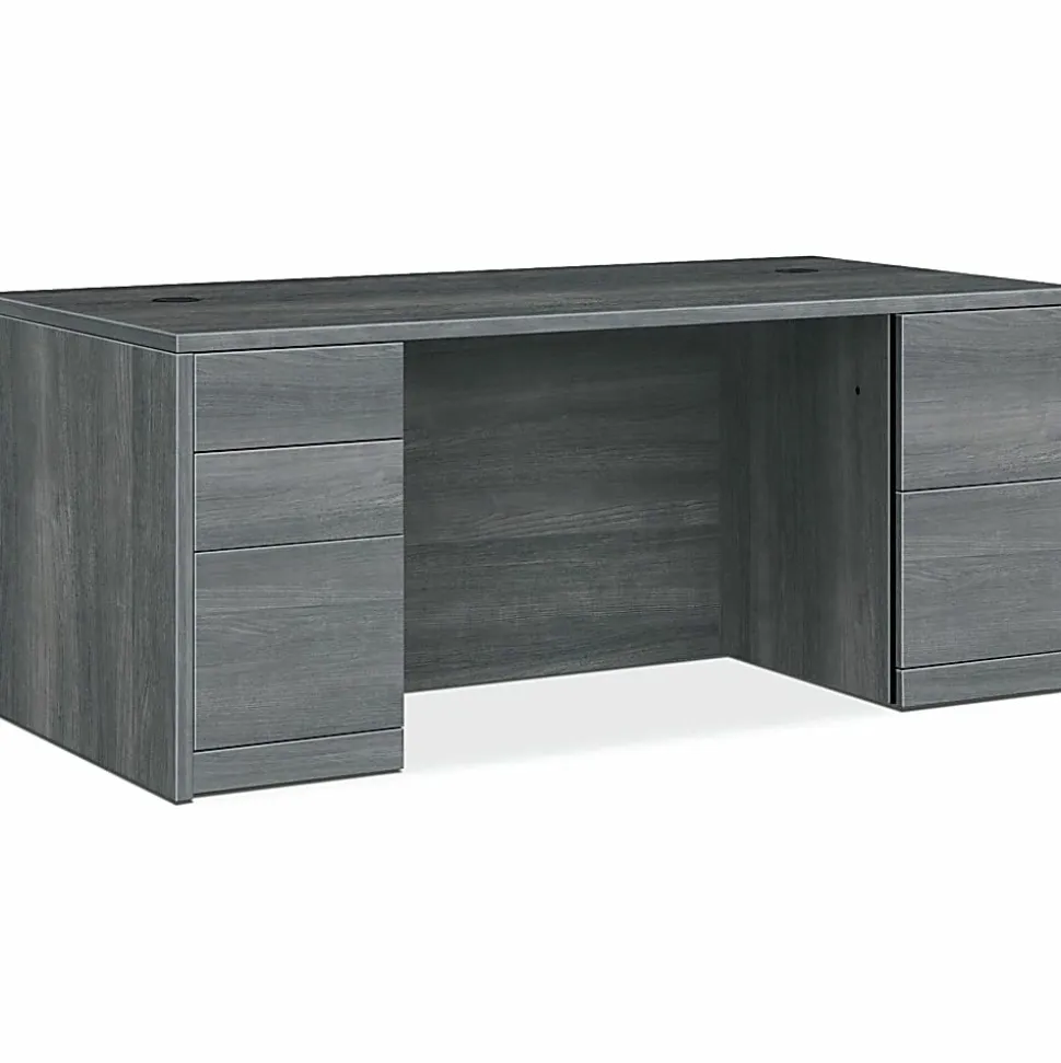 HON 0500 Series Sterling Ash Laminate Desking, 29.5"H x 60"W x 30"D, 5 x File, Box, Storage Drawer(s), Double Pedestal