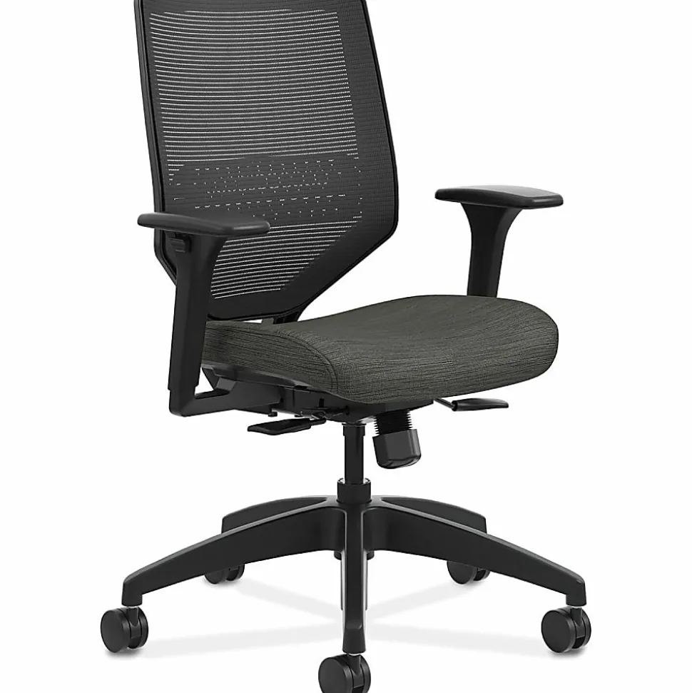 HON® Solve Fabric Mid-Back Task Chair, Ilira-Stretch Mesh Back, Black