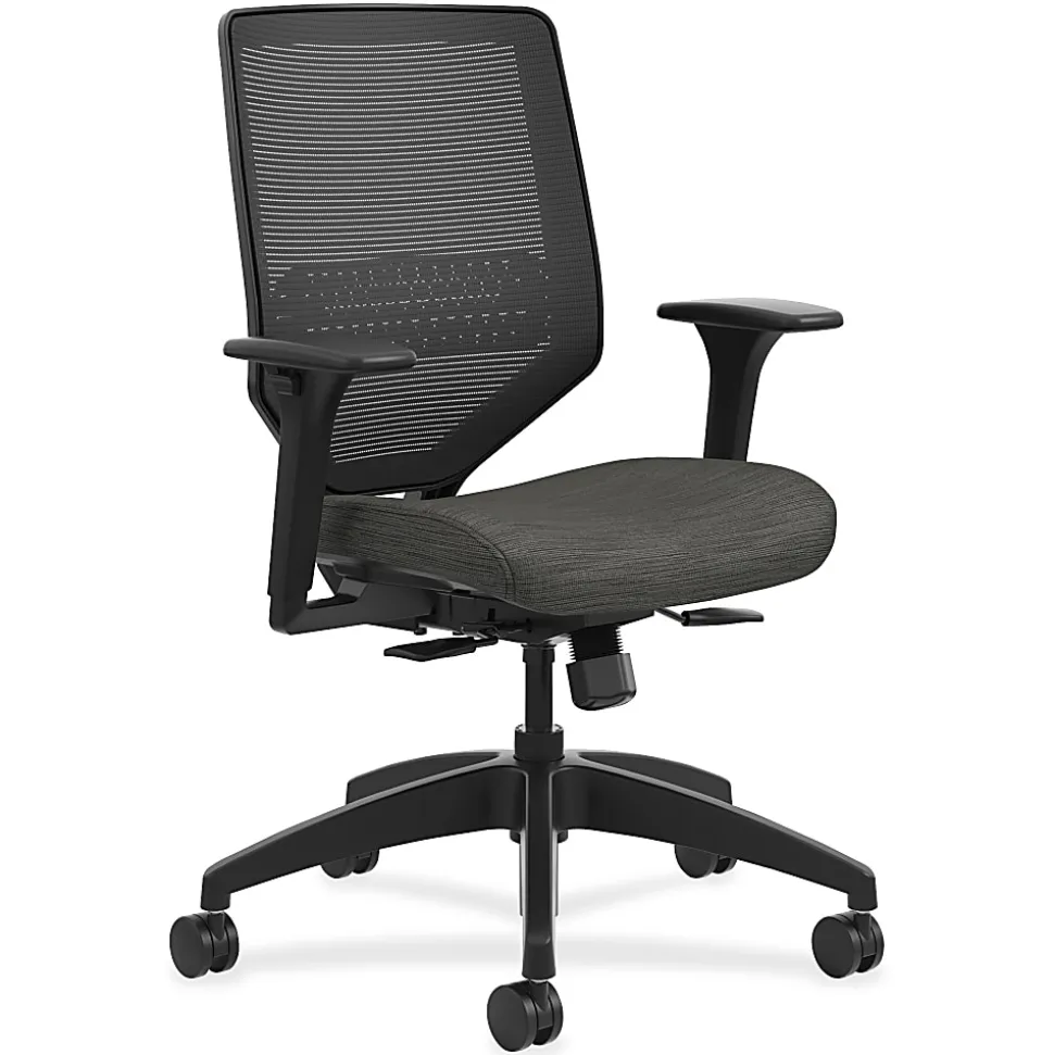 HON® Solve Fabric Mid-Back Task Chair, Ilira-Stretch Mesh Back, Black