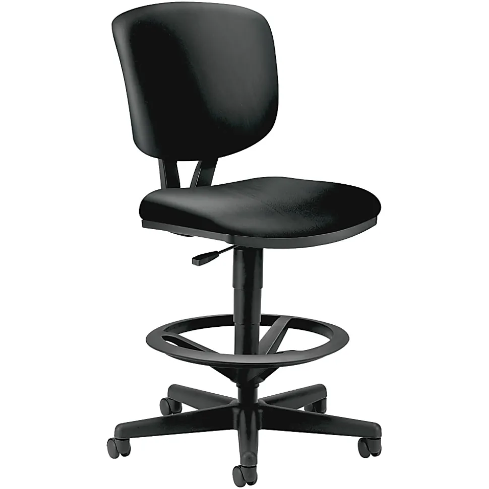 HON® Volt Bonded Leather Task Stool, Extended Height And Foot Ring, Black