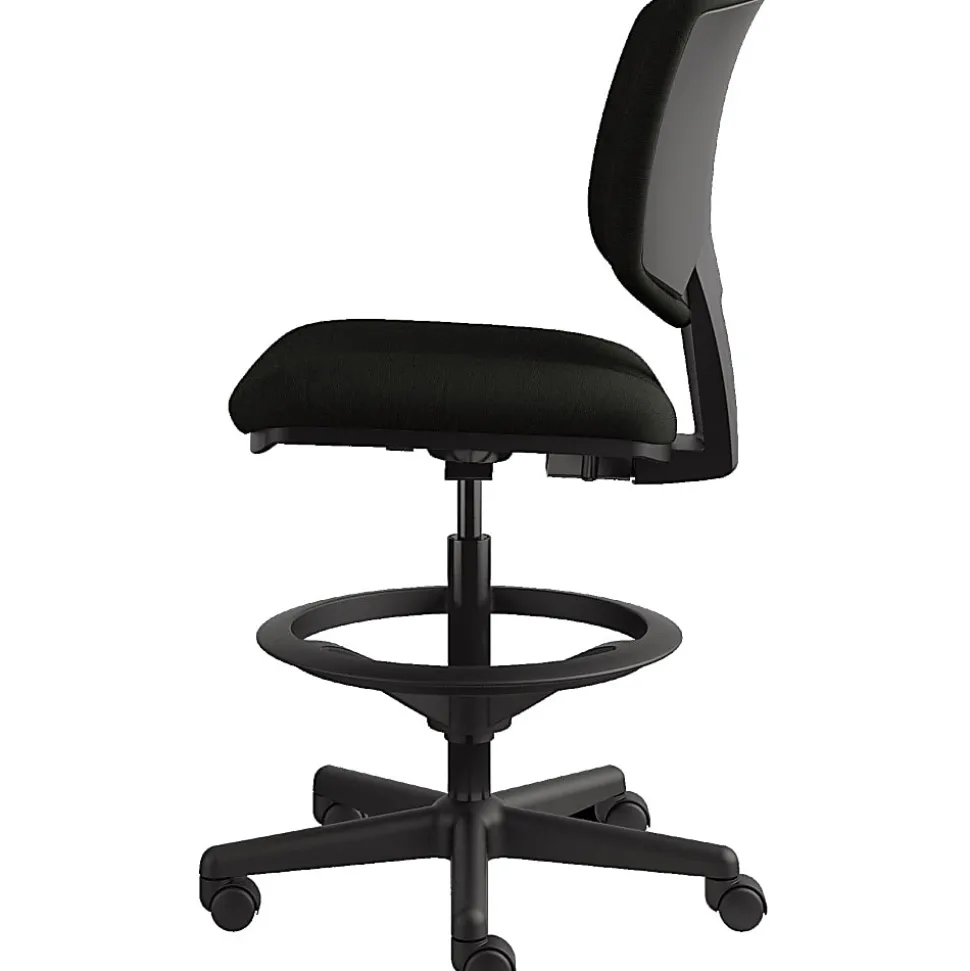 HON® Volt Bonded Leather Task Stool, Extended Height And Foot Ring, Black