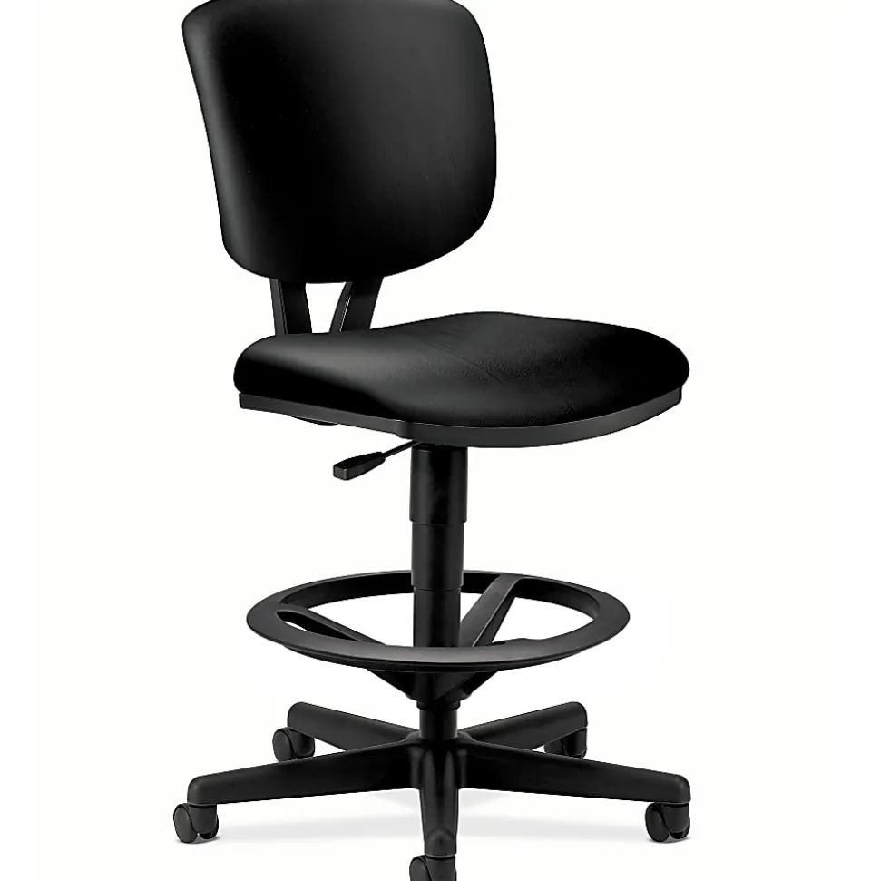 HON® Volt Bonded Leather Task Stool, Extended Height And Foot Ring, Black