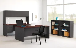HON® 38000 72"W Double-Pedestal Computer Desk, 72"W, Mahogany/Charcoal