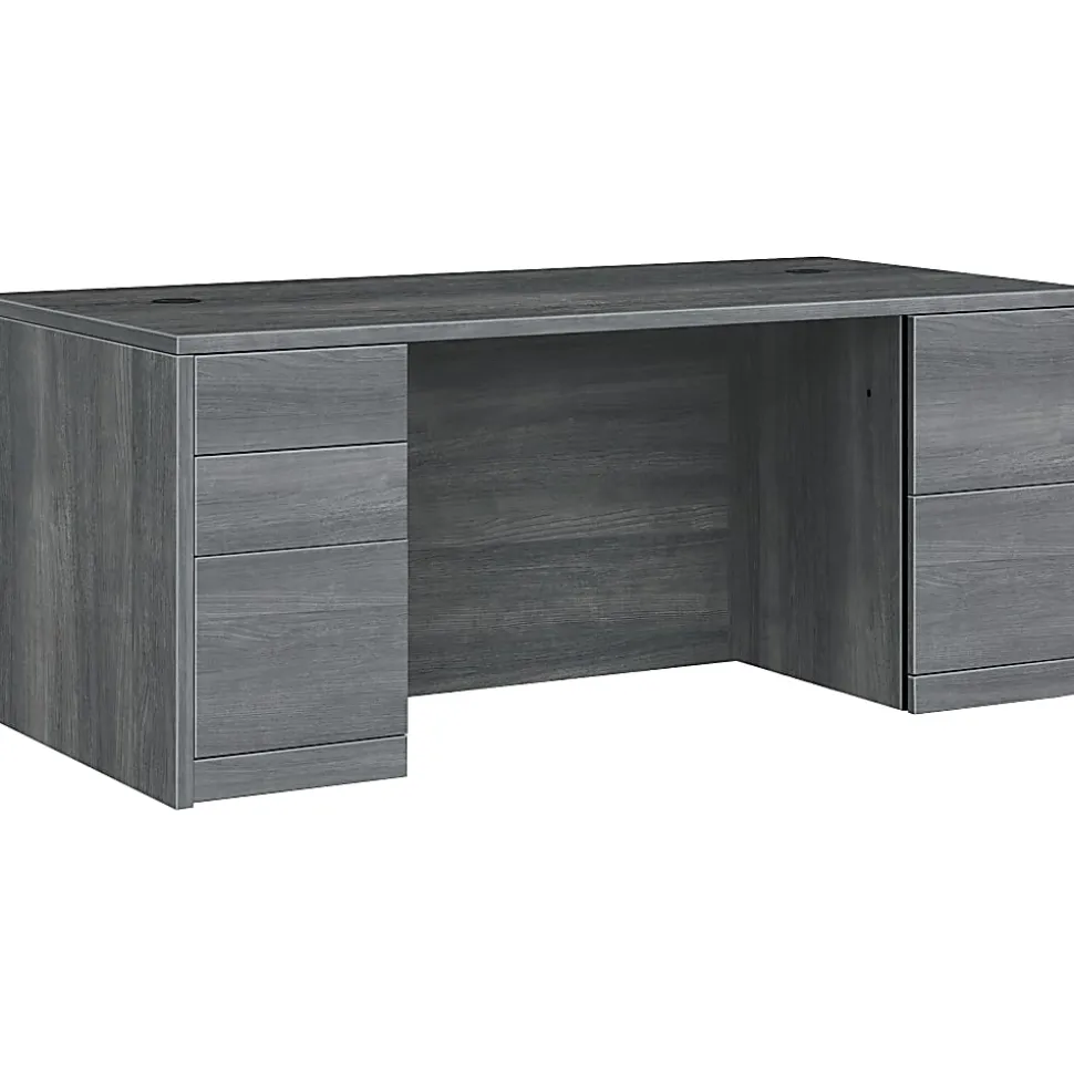 HON® 10500 72"W 5-Drawer Left-Pedestal Computer Desk, Sterling Ash