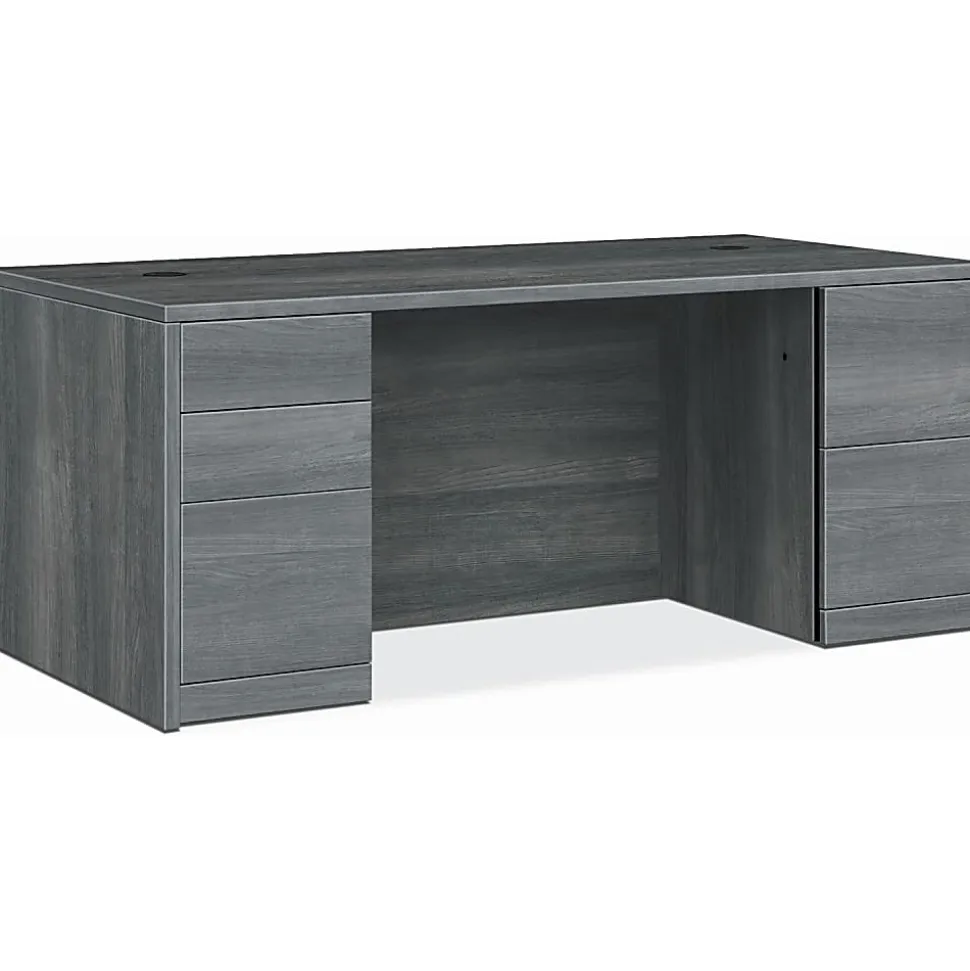 HON® 10500 72"W 5-Drawer Left-Pedestal Computer Desk, Sterling Ash
