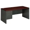 HON® 38000 66"W Left-Pedestal Computer Desk With Lock, Mahogany/Charcoal