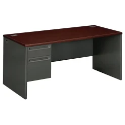 HONĀ® 38000 66"W Left-Pedestal Computer Desk With Lock, Mahogany/Charcoal