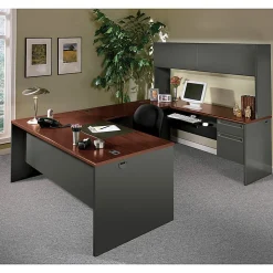 HON® 38000 66"W Left-Pedestal Computer Desk With Lock, Mahogany/Charcoal