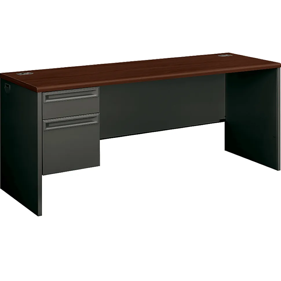 HON® 38000 72"W Left-Pedestal Computer Desk Credenza With Lock, Mahogany/Charcoal