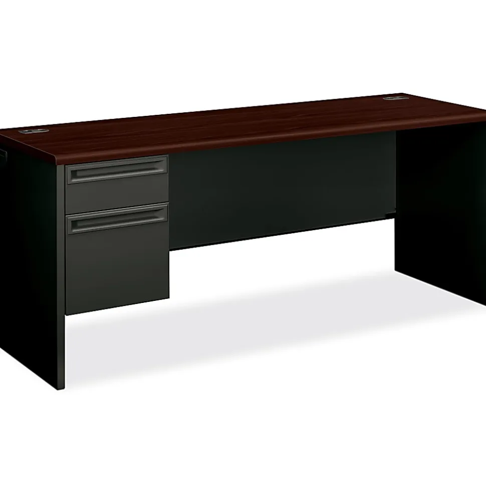 HON® 38000 72"W Left-Pedestal Computer Desk Credenza With Lock, Mahogany/Charcoal