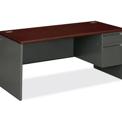 HONĀ® 38000 66"W Right-Pedestal Computer Desk With Lock, Mahogany/Charcoal