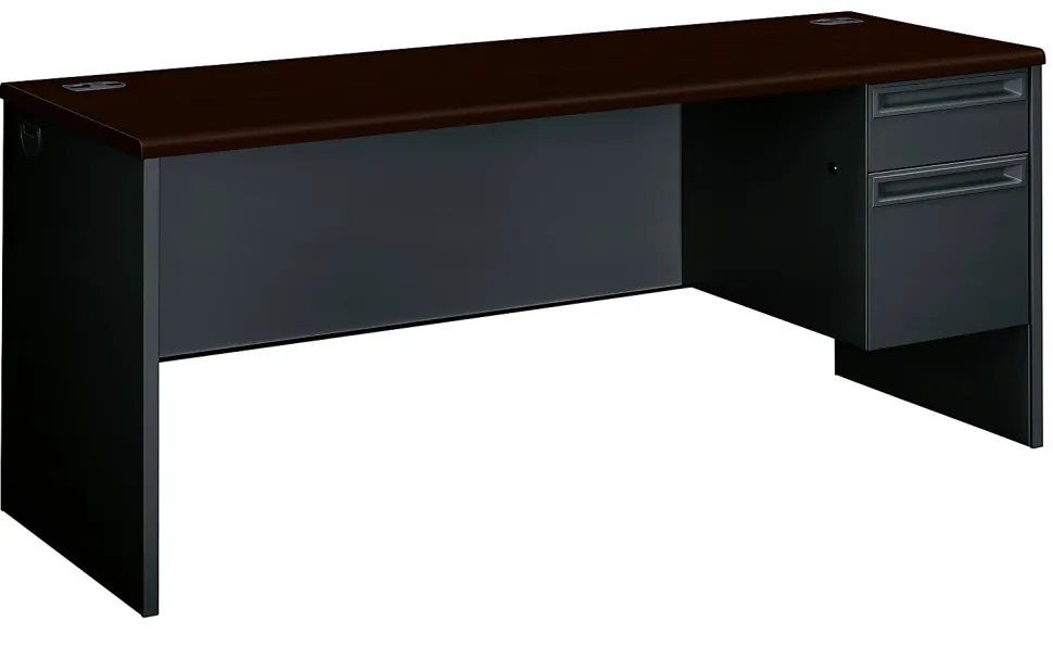 HON® 38000 72"W Right-Pedestal Computer Desk Credenza With Lock, Mahogany/Charcoal