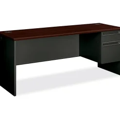 HON® 38000 72"W Right-Pedestal Computer Desk Credenza With Lock, Mahogany/Charcoal