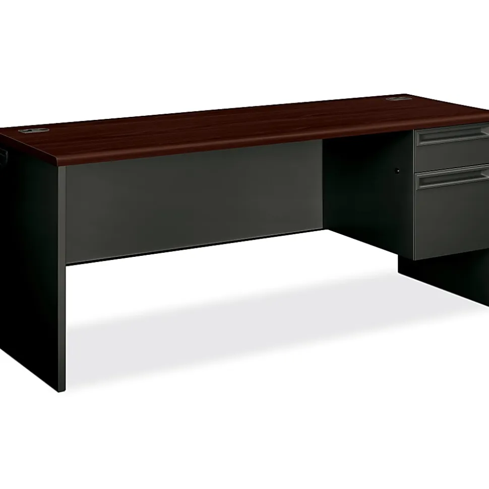 HON® 38000 72"W Right-Pedestal Computer Desk Credenza With Lock, Mahogany/Charcoal
