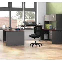 HON® 38000 72"W Right-Pedestal Computer Desk, Mahogany/Charcoal