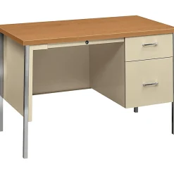 HONĀ® 34000 45-1/4"W Right Single-Pedestal Steel Computer Desk, Harvest/Putty