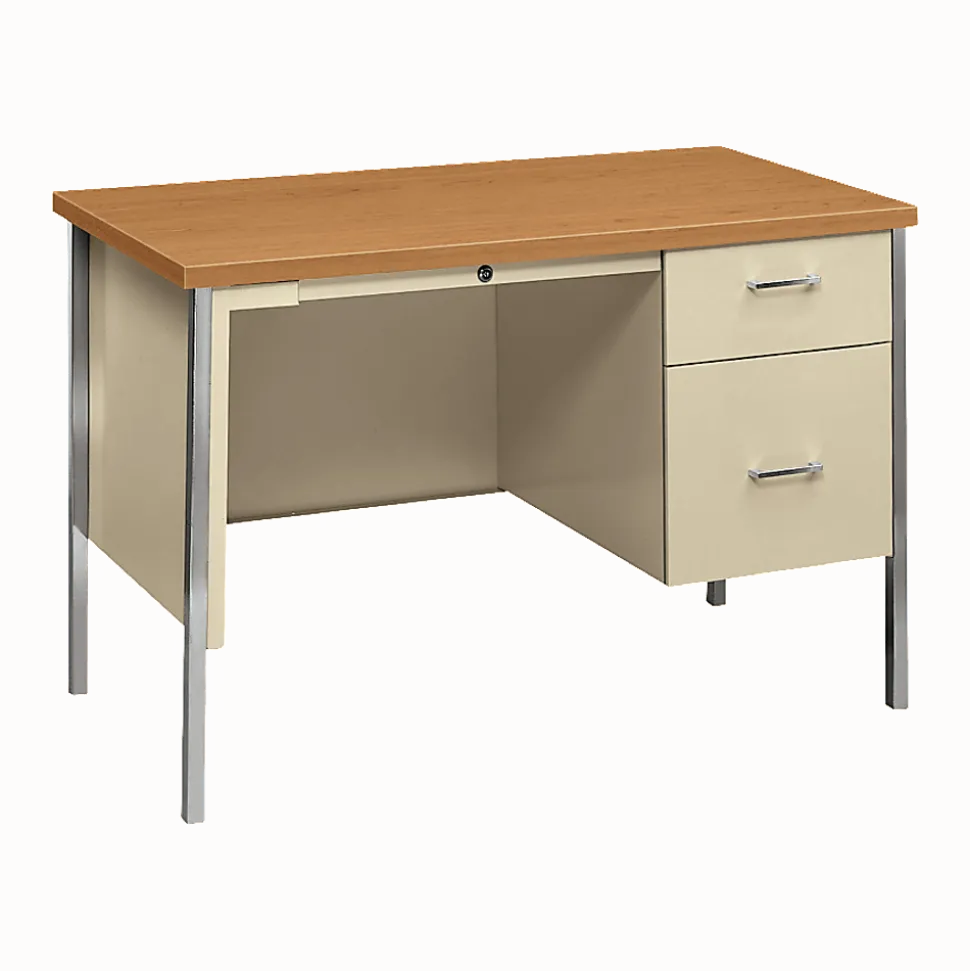 HON® 34000 45-1/4"W Right Single-Pedestal Steel Computer Desk, Harvest/Putty
