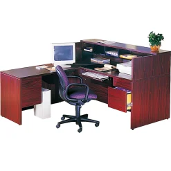 HON® 10500 72"W Single-Pedestal Computer Desk With Pedestal On Left/Right Return, Mahogany