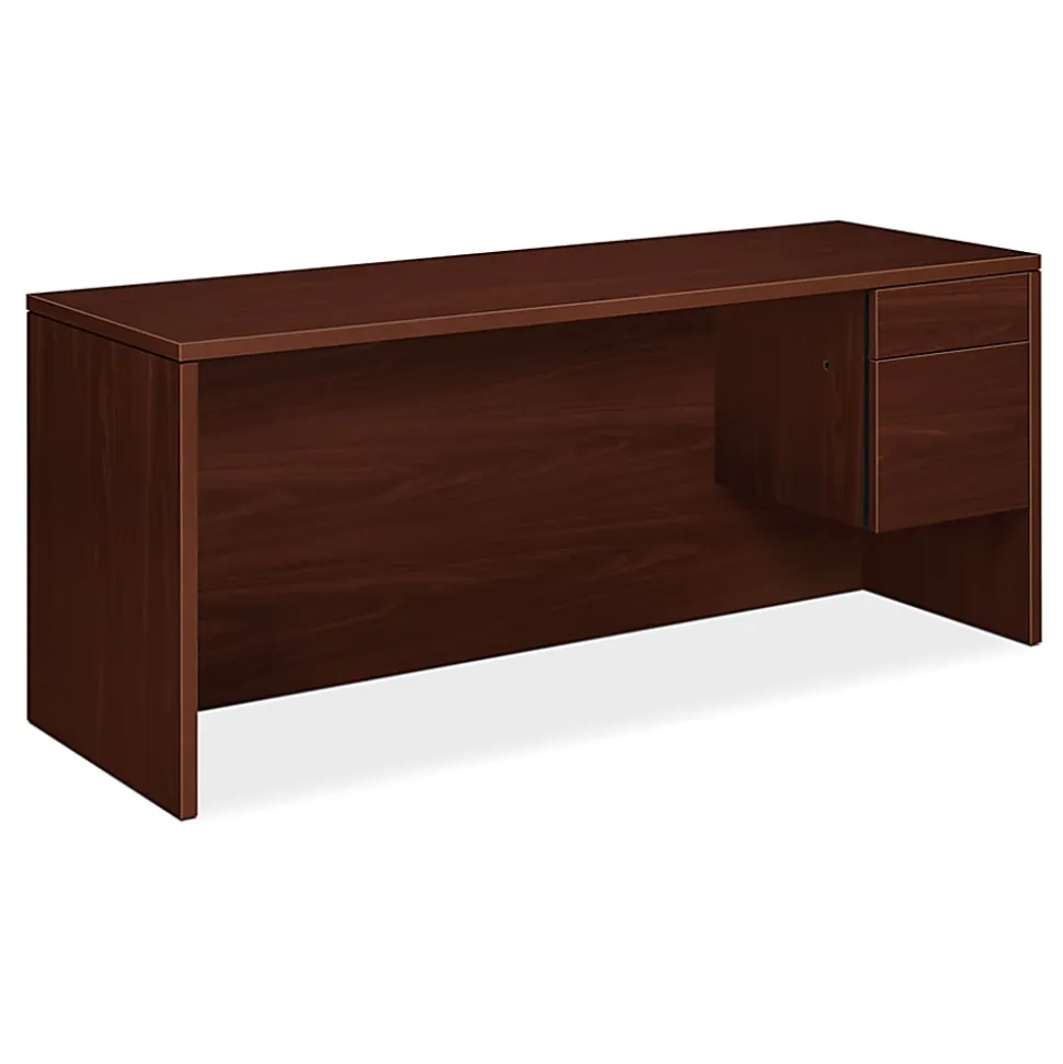 HON® 10500 72"W Single-Pedestal Computer Desk Credenza With Pedestal On Right, Mahogany