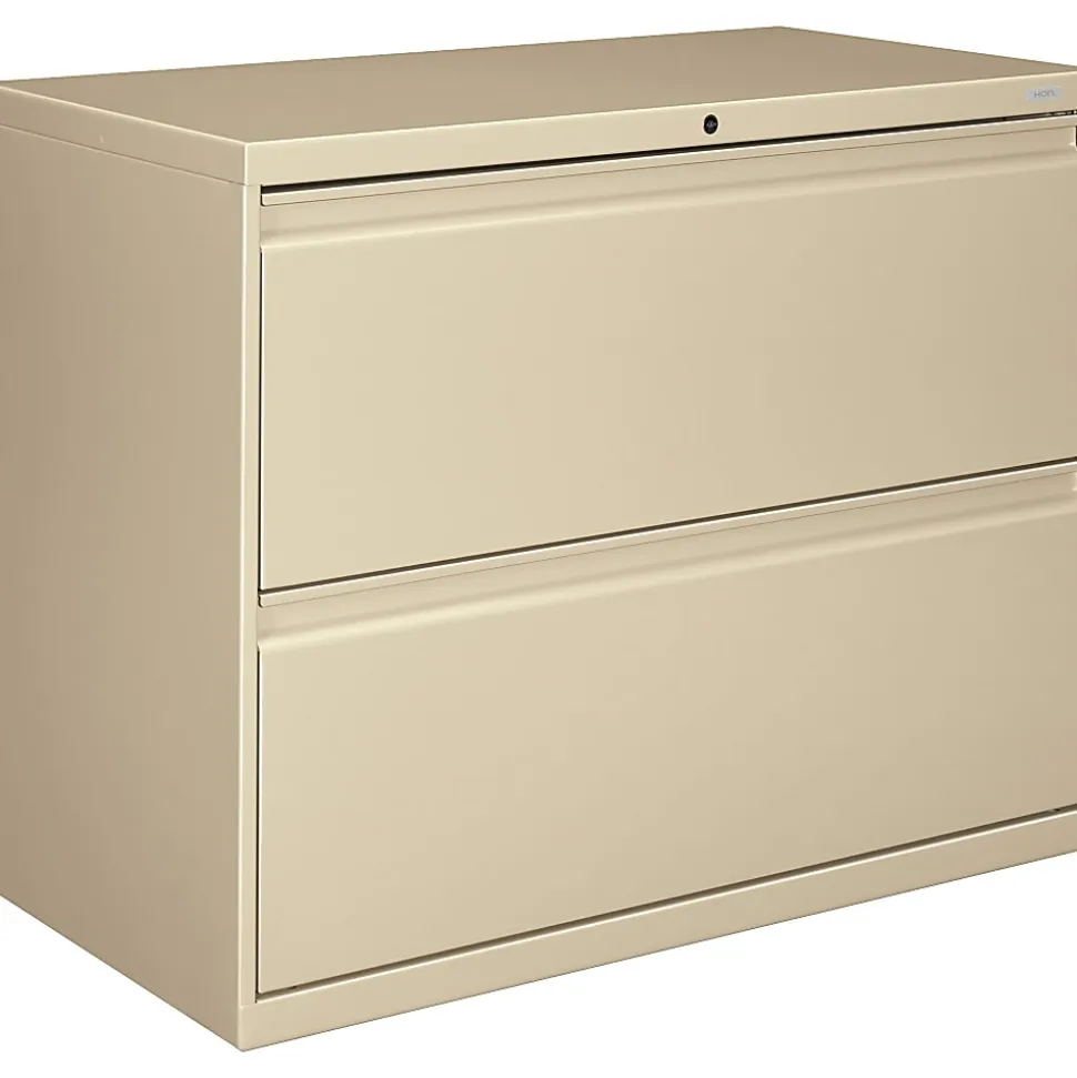 HON® 800 36"W x 19-1/4"D Lateral 2-Drawer File Cabinet With Lock, Putty