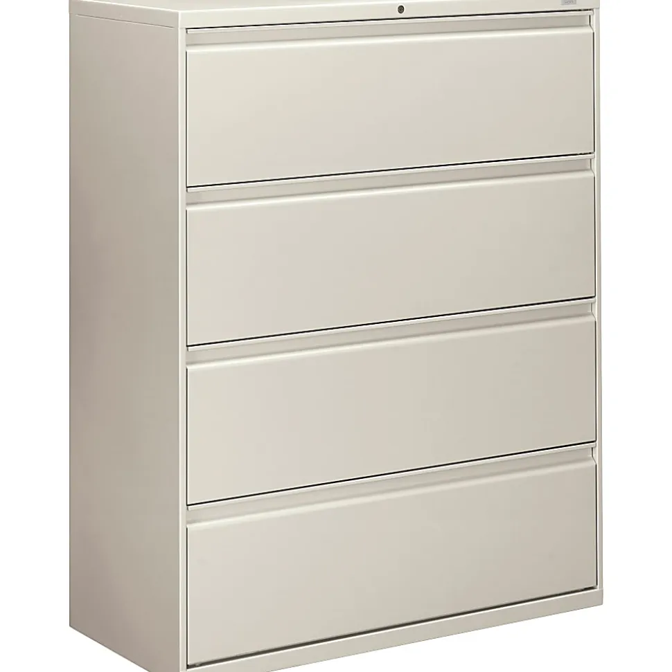 HON® 800 42"W x 19-1/4"D Lateral 4-Drawer File Cabinet With Lock, Light Gray