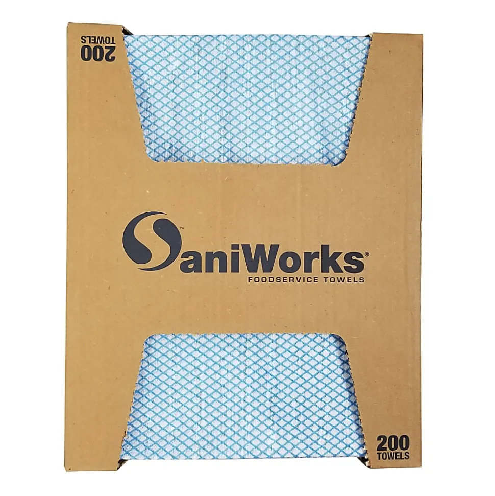 Hospeco SaniWorks® Choice Counter Towels, 12" x 21", Blue/White, Pack Of 200 Towels