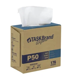 Hospeco TaskBrand P50 Premium Series Hydrospun Wipers, 9”H x 12-3/4”D, White, 176 Sheets Per Box, 10 Boxes Per Case