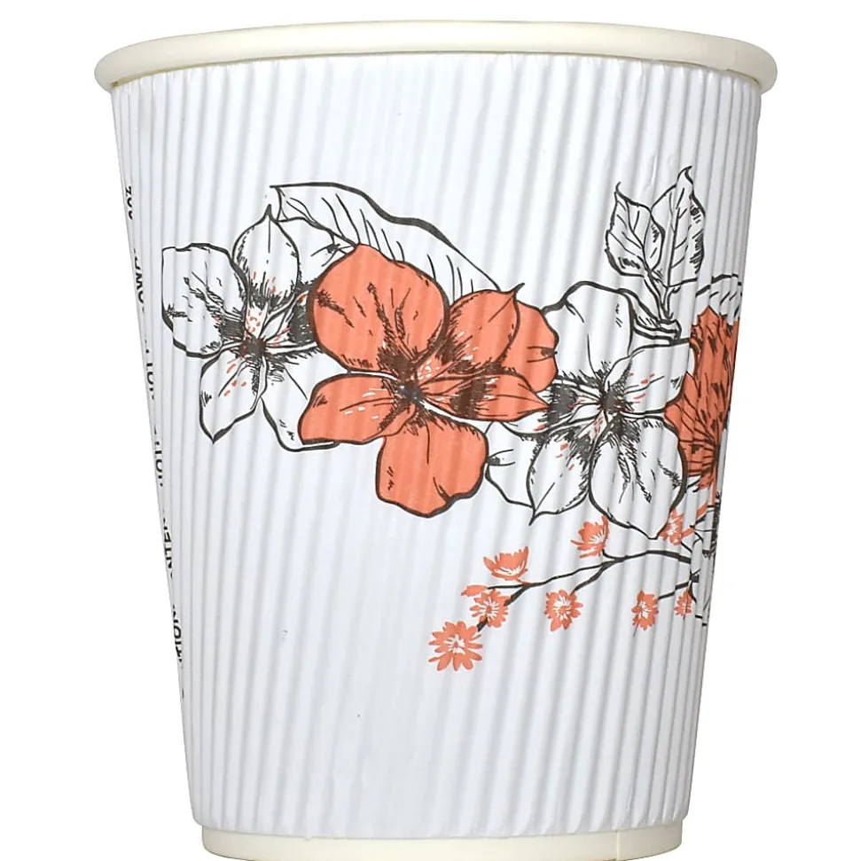 Hotel Emporium Floral Ripple Hot Cups, 8 Oz, 100% Recycled, White, Pack Of 500 Cups