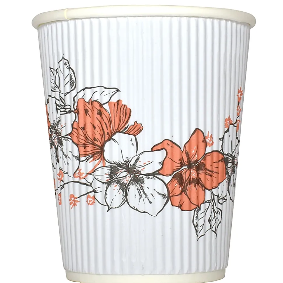 Hotel Emporium Floral Ripple Hot Cups, 8 Oz, 100% Recycled, White, Pack Of 500 Cups