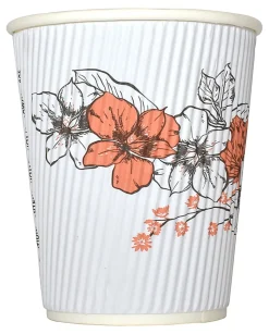 Hotel Emporium Floral Ripple Hot Cups, 16 Oz, 100% Recycled, White, Pack Of 500 Cups