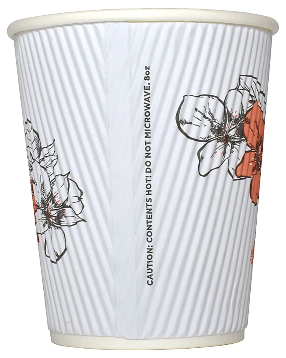 Hotel Emporium Floral Ripple Hot Cups, 16 Oz, 100% Recycled, White, Pack Of 500 Cups