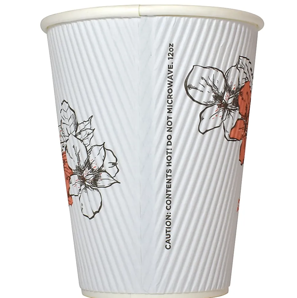 Hotel Emporium Floral Ripple Hot Cups, 12 Oz, 100% Recycled, White, Pack Of 500 Cups