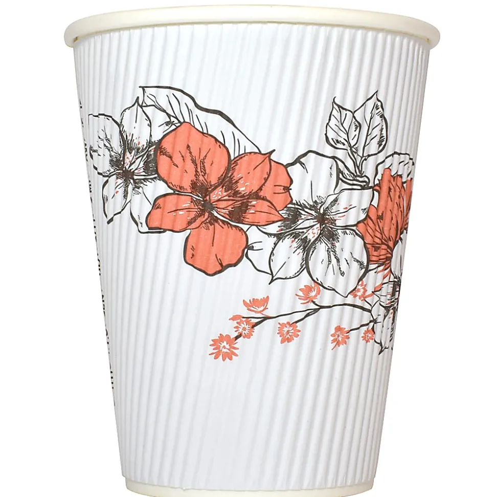 Hotel Emporium Floral Ripple Hot Cups, 12 Oz, 100% Recycled, White, Pack Of 500 Cups