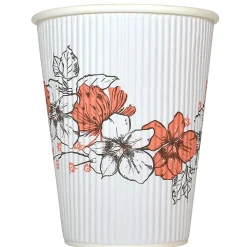 Hotel Emporium Floral Ripple Hot Cups, 12 Oz, 100% Recycled, White, Pack Of 500 Cups