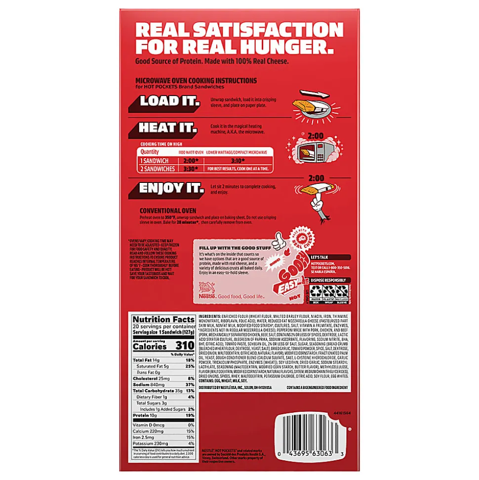 Hot Pockets Pepperoni Pizza Frozen Sandwiches, 6.38 Oz, Pack Of 20 Sandwiches