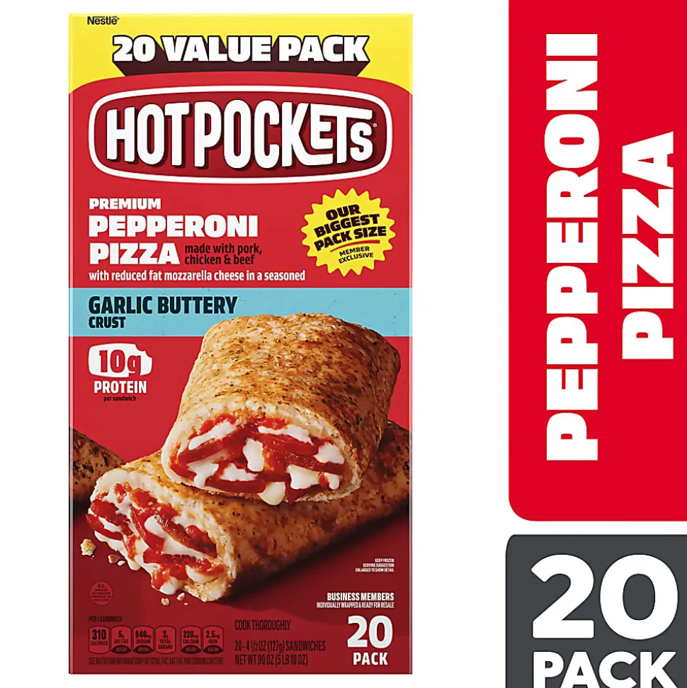 Hot Pockets Pepperoni Pizza Frozen Sandwiches, 6.38 Oz, Pack Of 20 Sandwiches