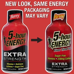 5-Hour Energy Extra-Strength Berry, 1.93 Oz, 12 Bottled Per Pack, Box Of 2 Packs
