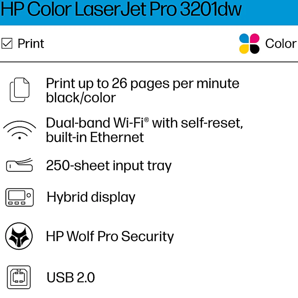 HP Color LaserJet Pro 3201dw Wireless Laser Color Printer